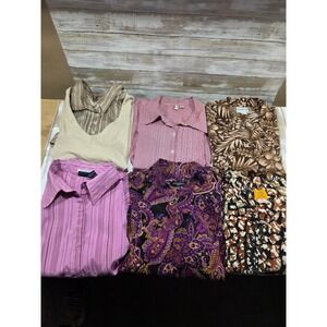 Lot of 6 Womens Tops Blouses Size XL Petite Paisley Floral Stripe Prints